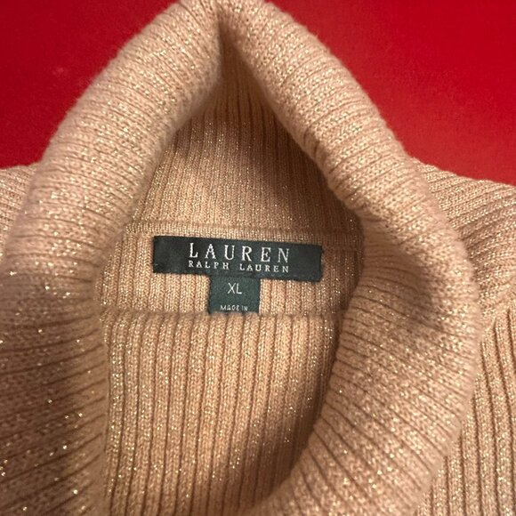 Lauren by Ralph Lauren Gold Metallic Ribbed Turtleneck Sweater – XL - Picture 2 of 5